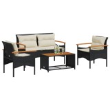 Gossi set mobilier de gradina cu perne, 4 piese, negru, poliratan