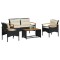 vidaXL Set mobilier de grădină cu perne, 4 piese, negru, poliratan 368398