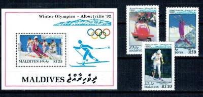 Maldives 1992 - Jocurile Olimpice de iarna, serie+colita neuzata foto