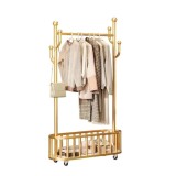 Cuier de podea, cu spatiu de depozitare, pe roti, Auriu, 80x32x173cm