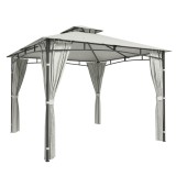Outsunny Tonnelă de grădină pentru exterior Cadru de acoperiș retractabil și acoperiș dublu UV50+ Impermeabil 3x3 m Crem | Aosom Romania