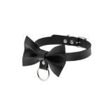 Choker negru din piele ecologica, tip papion, unisex, tip punk/gothic/rock, Oem