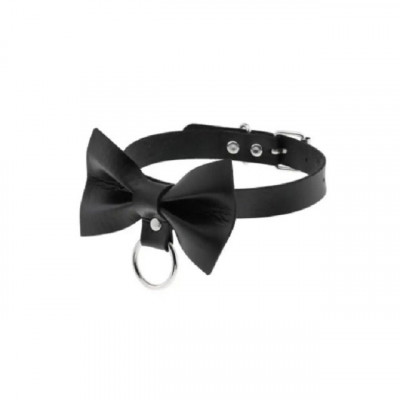 Choker negru din piele ecologica, tip papion, unisex, tip punk/gothic/rock foto