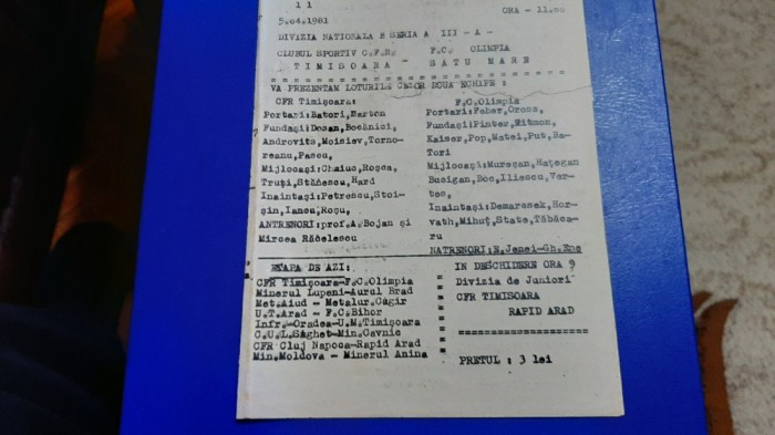 program CFR Timisoara - Olimpia SM