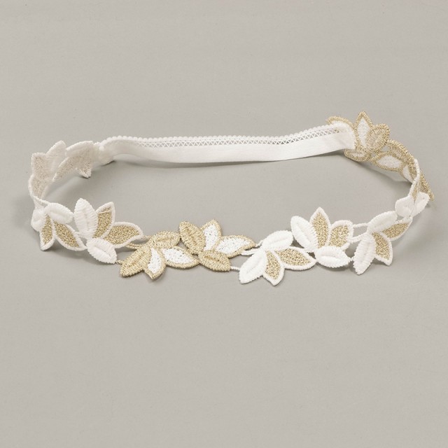 Bentita cu floricele crosetate albe-aurii (Marime Disponibila: 0-12 luni)