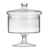 Borcan pentru Bomboane, Transparent, Sticlă, Diametru 16 cm, &Icirc;nălțime 20 cm, Capacitate 0,9 L, cu Picior și Capac, Oem