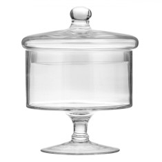 Borcan pentru Bomboane, Transparent, Sticlă, Diametru 16 cm, &Icirc;nălțime 20 cm, Capacitate 0,9 L, cu Picior și Capac