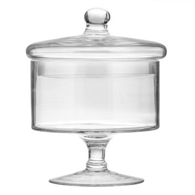 Borcan pentru Bomboane, Transparent, Sticlă, Diametru 16 cm, &amp;Icirc;nălțime 20 cm, Capacitate 0,9 L, cu Picior și Capac foto