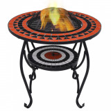 Masa cu vatra de foc, mozaic, caramiziu si alb, 68 cm, ceramica GartenMobel Dekor, vidaXL