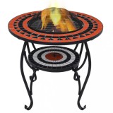 VidaXL Masă cu vatră de foc, mozaic, cărămiziu și alb, 68 cm, ceramică