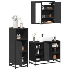 vidaXL Set mobilier de baie, 3 piese, negru, lemn compozit 3300970