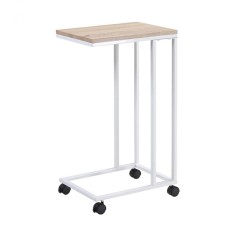 Masuta laterala cu role, Natur/Alb, 40 x 30 x 65/70 cm