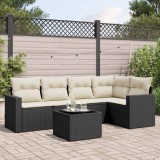 Cumpara ieftin Set mobilier de grădină cu perne, 6 piese, negru, poliratan