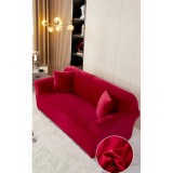 Cumpara ieftin Set Huse Canapea 3 Locuri, Canapea 2 Locuri si 1 Fotoliu Catifea, Bordo - JOJ466