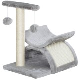 PawHut Ansamblu Pisici Copac Plus Ascuțire Unghii St&acirc;lp Sisal Cusca 2 Mingii 40x30x43cm Gri | Aosom Romania