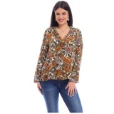 Bluza Dama Pliu cu Imprimeu Floral Maro - XL