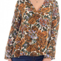 Bluza Dama Pliu cu Imprimeu Floral Maro - M