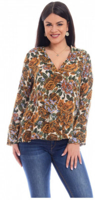 Bluza Dama Pliu cu Imprimeu Floral Maro - XL foto