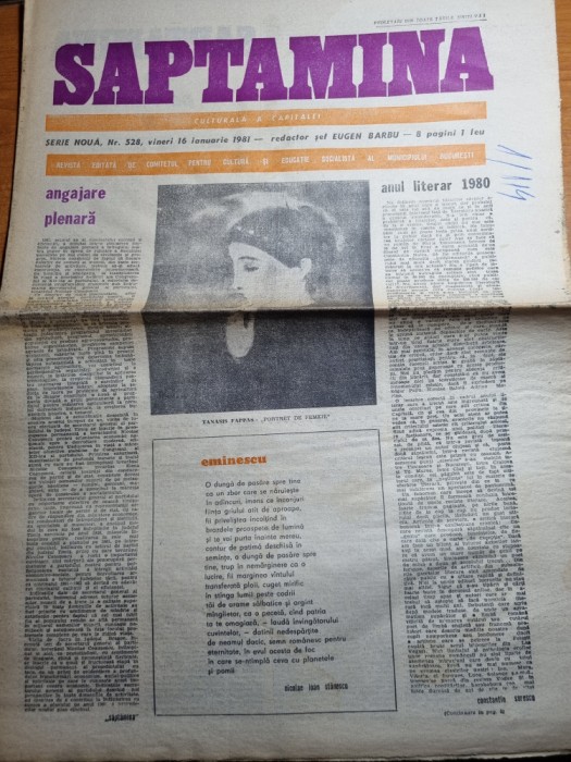 ziarul saptamana 16 ianuarie 1981-poeme de nichita stanescu