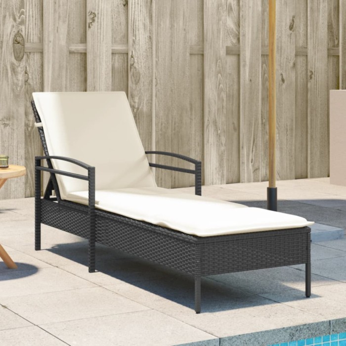 vidaXL Șezlong cu pernă, negru, 63x200x81 cm, poliratan 368299