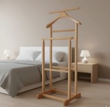 Portmantou suport haine, tip valet, dublu, din lemn masiv, 102 cm, fag