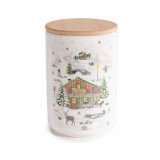 Borcan Craciun lemn ceramica multicolora II &Oslash; 10 cm x 15,5 H