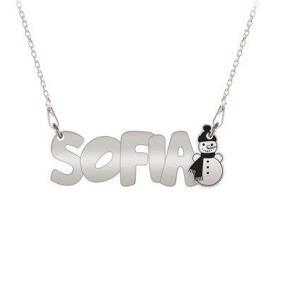 Snowman - Colier pentru copii din argint 925 personalizat cu nume foto