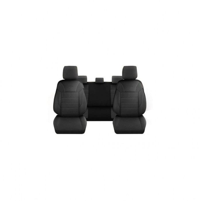 Set Huse Scaune Auto pentru Hyundai Kona - DeluxeBoss Classico, bancheta rabatabila fractionata, 11 piese, negru - gri