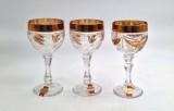 3 Pahare Cristal H - 18 cm rama si flori aur ANNA HUTTE vtg anii &#039; 70 Bleikristal 24 % PbO