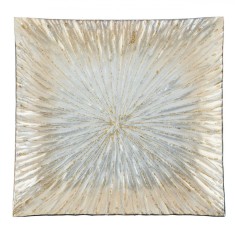 Platou Sticlă, Model Pătrat, Culoare Argintiu-Auriu, Dimensiune 33 cm