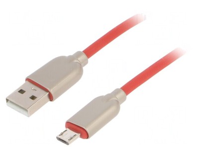 Cablu USB 2.0 A la Micro B, Aurit, 1m, Roșu foto