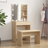 Set de măsuță de toaletă cu LED, stejar sonoma, lemn prelucrat