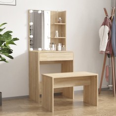 Set de măsuță de toaletă cu LED, stejar sonoma, lemn prelucrat