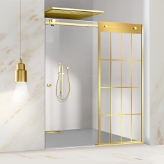 Paravan dus cu usa glisanta Glissando Gold, model Rank auriu, sticla clara securizata, pentru nisa cu latime intre 122-140x205 cm