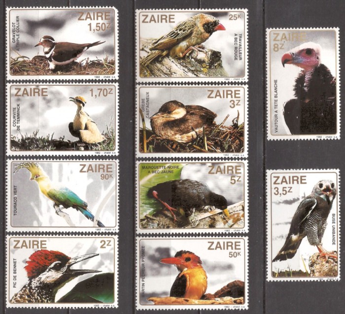 ZAIR 1982 FAUNA PASARI ( serie dantelata ) MNH