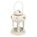 Suport lumanare tip felinar, suspendabil, din metal, 10x15 cm, alb