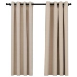 Cumpara ieftin Perdele opace, aspect panza, cu ocheti, 2 buc, bej, 140x175 cm