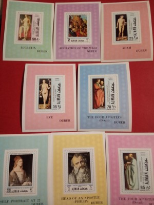 AJMAN, PICTURA DURER - 8 COLIȚE MNH IMPERF. foto