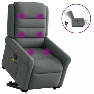 vidaXL Fotoliu electric masaj rabatabil cu ridicare, gri &amp;icirc;nchis textil foto