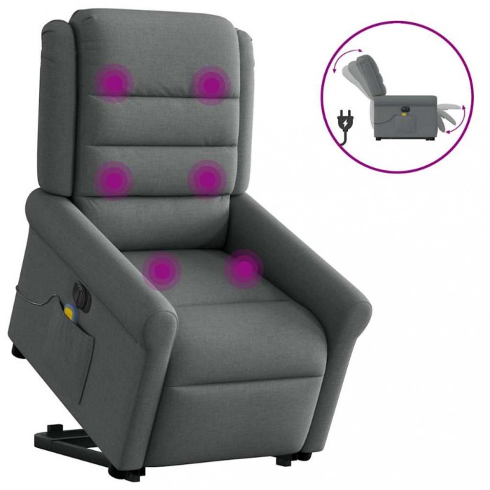 vidaXL Fotoliu electric masaj rabatabil cu ridicare, gri &icirc;nchis textil