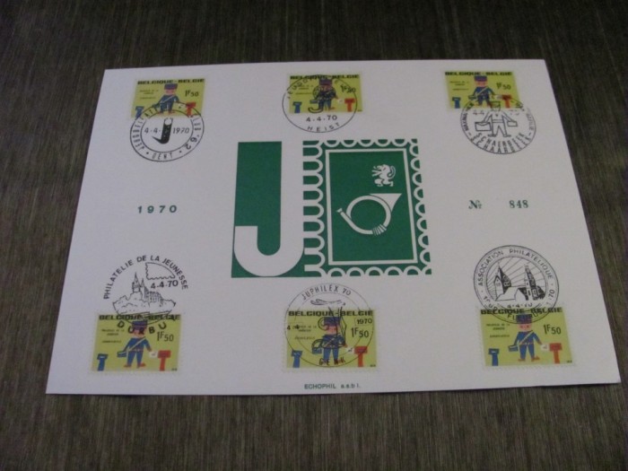6 Timbre Obliterate Carton Filatelic Belgia 1970 &ndash; Ediție Limitată
