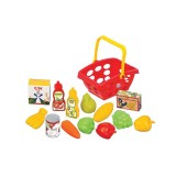 Set Jucarii Alimente si cos de cumparaturi, Plastic, 14 piese, ATU-089835, Oem