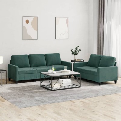 vidaXL Set de canapele cu perne, 2 piese, verde &amp;icirc;nchis, catifea 3201518 foto