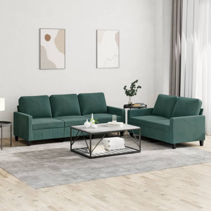 vidaXL Set de canapele cu perne, 2 piese, verde &icirc;nchis, catifea 3201518
