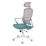 Scaun birou egonomic HM Vesuvio 2, mesh, mecanism balans, baza polipropilena, suport lombar, 120 kg, turcoaz/gri/alb