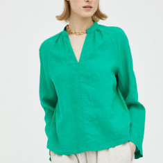 Marc O'Polo bluza din in culoarea verde, neted