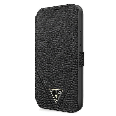 Husa TPU Guess Saffiano V Stitch pentru Apple iPhone 12 mini, Neagra GUFLBKP12SVSATMLBK foto