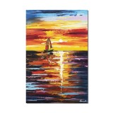 Tablou pictat manual birou, hol, living, dormitor, Velier in bataia vantului, 60x40cm ulei pe panza in cutit efect 3D