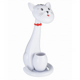 Lampa de birou, Jumi, model pisica, lumina LED reglabila, alb, cu suport pixuri si creioane, 16x20x40 cm