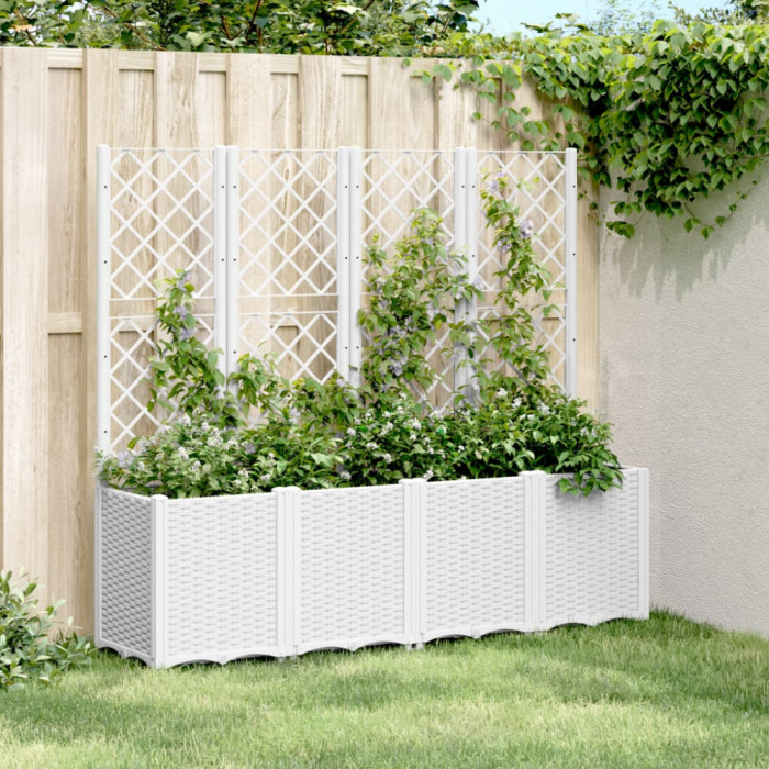 Jardiniera de gradina cu spalier, alb, 160x40x140 cm PP GartenMobel Dekor